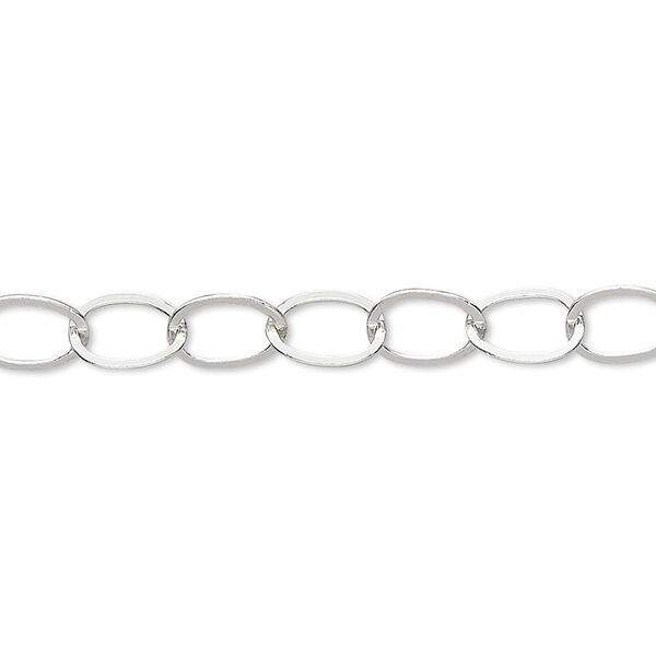 Chain, sterling silver, 8x6mm flat cable. Sold per pkg of 5 feet. image number 0