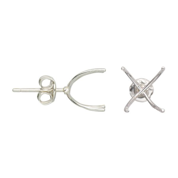 Earstud 1pkg2 Amoracast® sterling silver, 12x12mm / 8-10mm freeform 4-prong huggie setting / earnuts, 1 pair image number 0