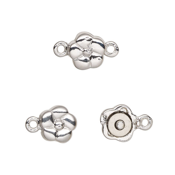 Clasp, magnetic, rhodium-plated pewter (tin-based alloy), 9x9mm flower. Sold individually. image number 0