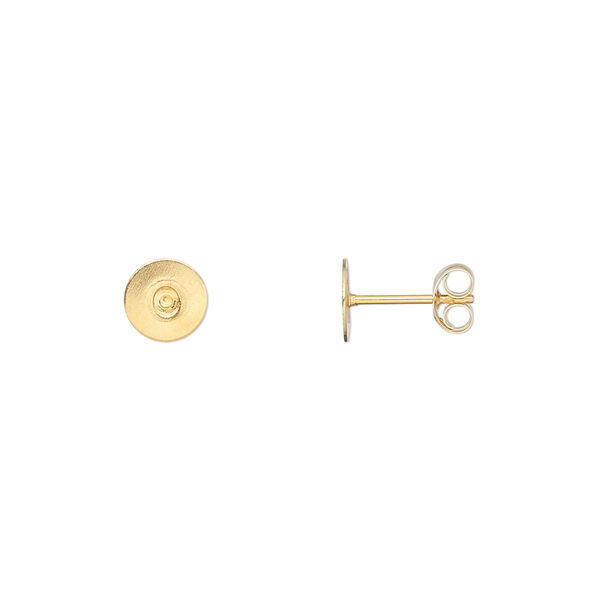 Earstud, 14Kt gold, 6mm flat pad. Sold per pair. image number 0