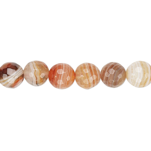 Red / white striped agate 1pkg1, faceted round bead 15 inch 7-8mm image number 0