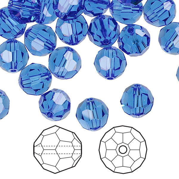 Bead 288pk sapphire, Swarovski® 8mm round 5000 image number 0