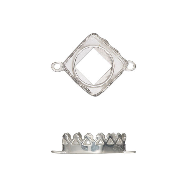 Link, Almost Instant Jewelry®, sterling silver, 15mm diamond with triangle edge and open back with 10mm round cabochon bezel setting. Sold individually. image number 0