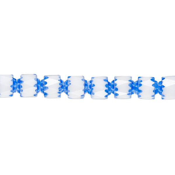 Bead, Czech dipped décor glass, white and medium blue Apollo, 6mm round cathedral. Sold per 15-1/2" to 16" strand. image number 0