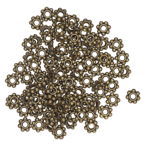 Bead, antique brass-finished "pewter" (zinc-based alloy), 5mm beaded rondelle. Sold per pkg of 100. image number 0