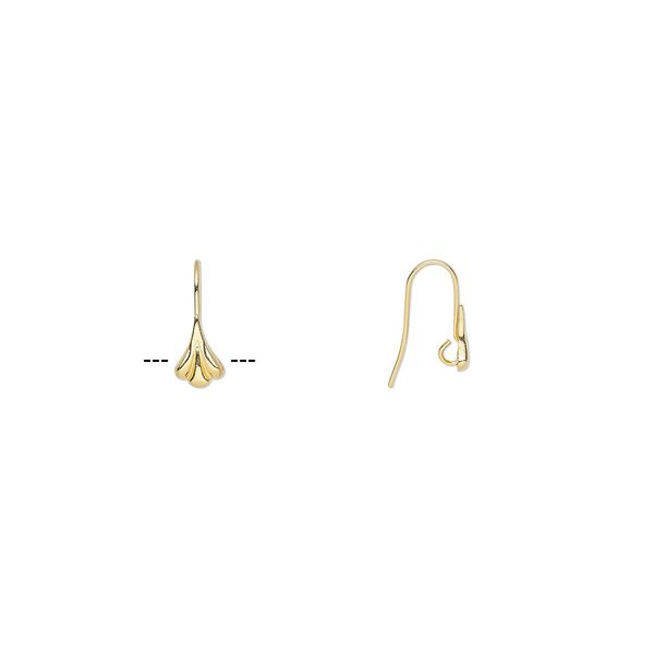Ear wire fishhook 1pkg10 gold-plated, 17mm / 10x6.5mm flower / hidden open loop, 23 gauge brass 5 pair image number 0