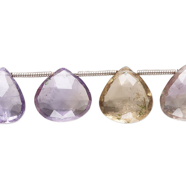 Ametrine 1pkg14, hand-cut top-drilled faceted puffed teardrop bead mixed sizes 11-14mm image number 0