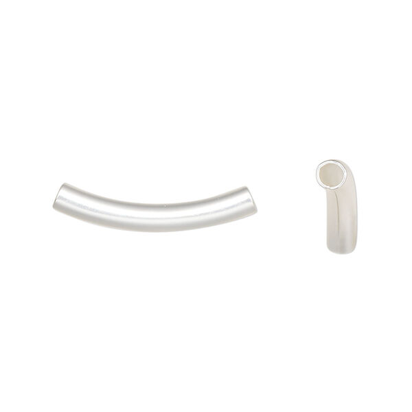 Bead, silver-plated brass with satin finish, 22x3mm curved tube. Sold per pkg of 10. image number 0