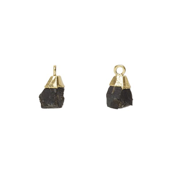 Black onyx / sterling silver 1pkg1, electrocoated gold-plated hand-cut nugget drop 8x5mm-9x7mm image number 0