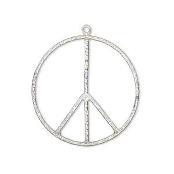 Charm, sterling silver, 28mm textured peace sign. Sold individually. image number 0