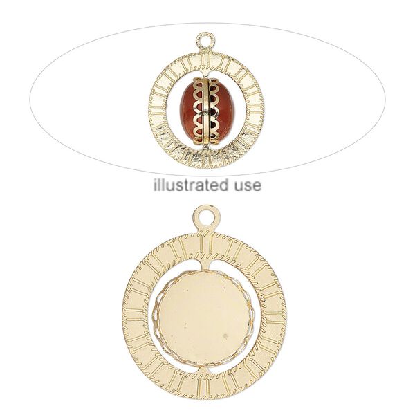 Focal, gold-finished "pewter" (zinc-based alloy), 33mm round with (2) 18mm revolving round settings. Sold individually. image number 0