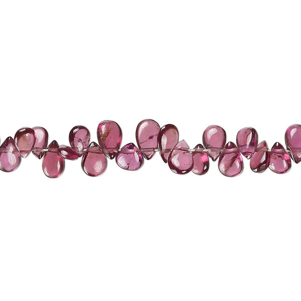 Bead, rhodolite garnet (natural), 5x3mm-10x5mm hand-cut top-drilled puffed teardrop, B grade, Mohs hardness 7 to 7-1/2. Sold per 14-inch strand, approximately 150 beads. image number 0