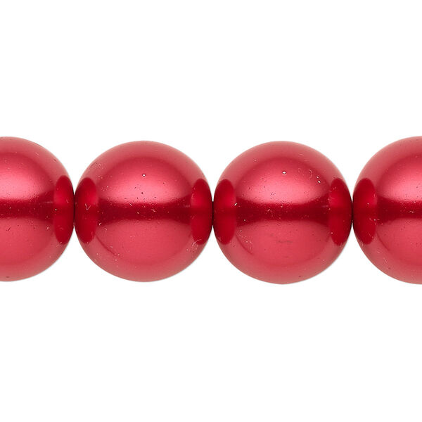 Bead, crystal pearl, red, 15-16mm round. Sold per 15-1/2" to 16" strand, approximately 25 beads. image number 0