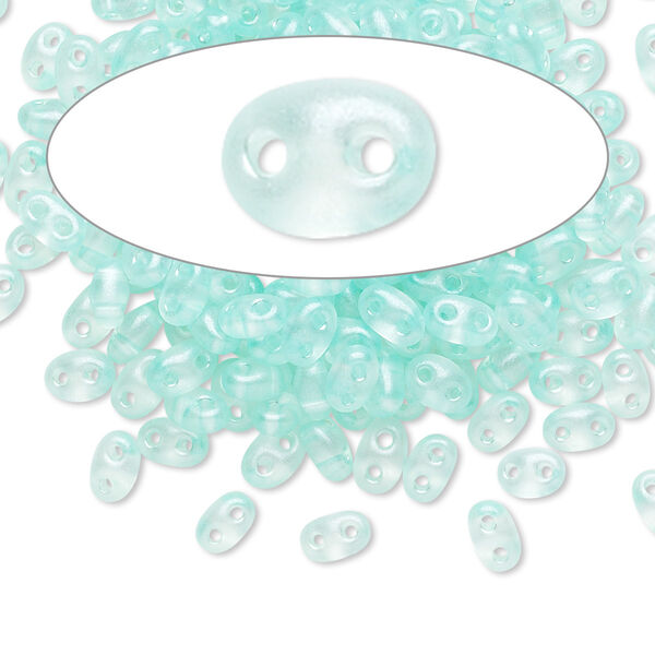 Seed bead, Preciosa Twin™ Czech glass, pkg/50g, 5x2.5mm oval, translucent mint green terra pearl clear, (08158). image number 0