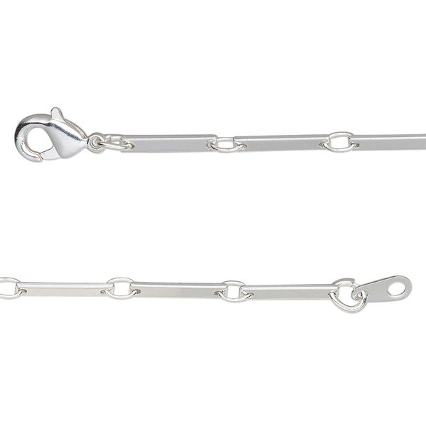 Chain, silver-plated brass, 2mm bar, 20 inches with lobster claw clasp. Sold individually. image number 0
