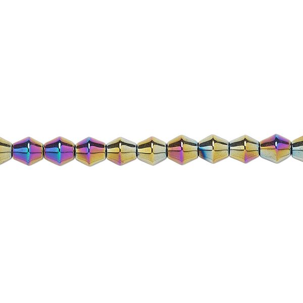 Hemalyke™ 1pkg1, rainbow titanium-coated double cone bead 15.5-16 inch 4mm image number 0