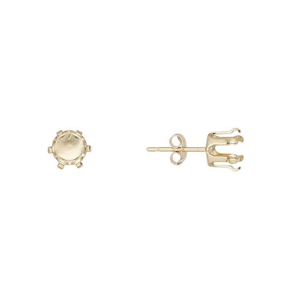Earstud, Snap-Tite®, 14Kt gold-filled, 6mm 6-prong round setting. Sold per pair. image number 0