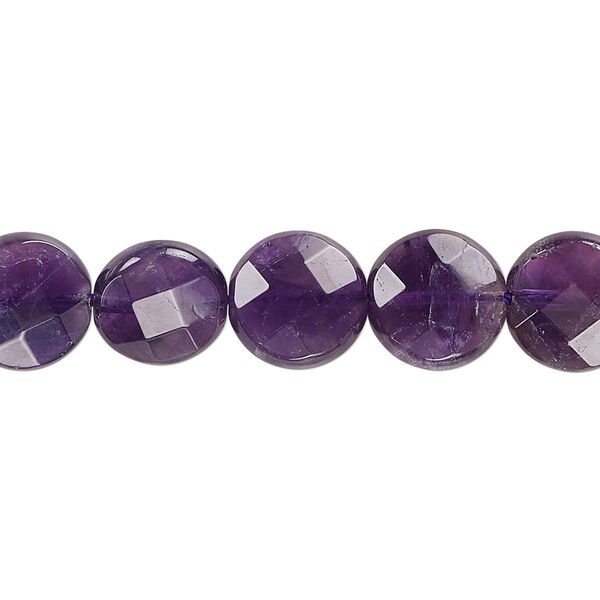 Amethyst 1pkg1, faceted puffed flat round bead natural 15.5-16 inch 10mm image number 0