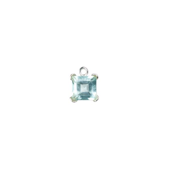 Drop, cubic zirconia and sterling silver, aqua blue, 7mm faceted square. Sold individually. image number 0