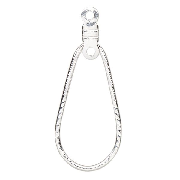 Beading hoop, silver-plated steel, 27x12.5mm single-sided open teardrop with notched design and closed loop. Sold per pkg of 10. image number 0