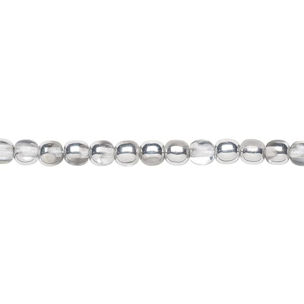 Bead, Czech glass druk, opaque and transparent clear half-coated silver, 4mm round. Sold per 15-1/2" to 16" strand. image number 0