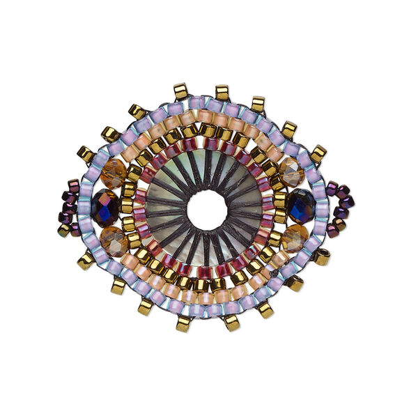 Link, Creative Touch, glass, cranberry / bronze / peach, 28x26mm double-sided marquise. Sold individually. image number 0