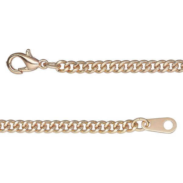 Chain, rose gold-finished brass, 3mm curb, 20 inches with lobster claw clasp. Sold individually. image number 0