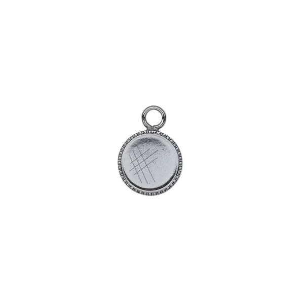 Drop, gunmetal-plated brass, 9mm round with beaded edge and 8mm round bezel setting. Sold per pkg of 24. image number 0