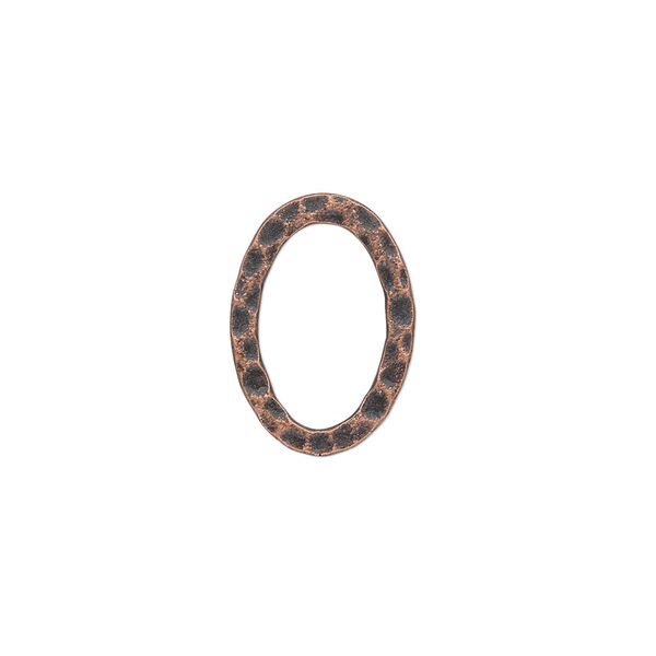 Component, antique copper-plated steel, 18x13mm double-sided hammered open flat oval. Sold per pkg of 12. image number 0