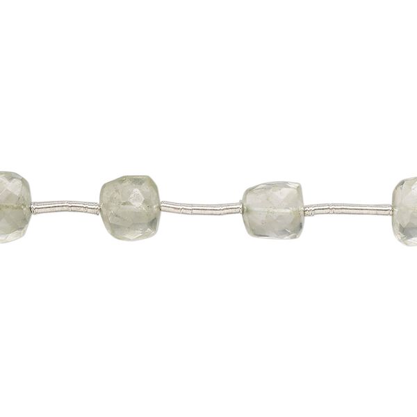 Green quartz 1pkg12, hand-cut top-drilled faceted cube bead 6-8mm image number 0