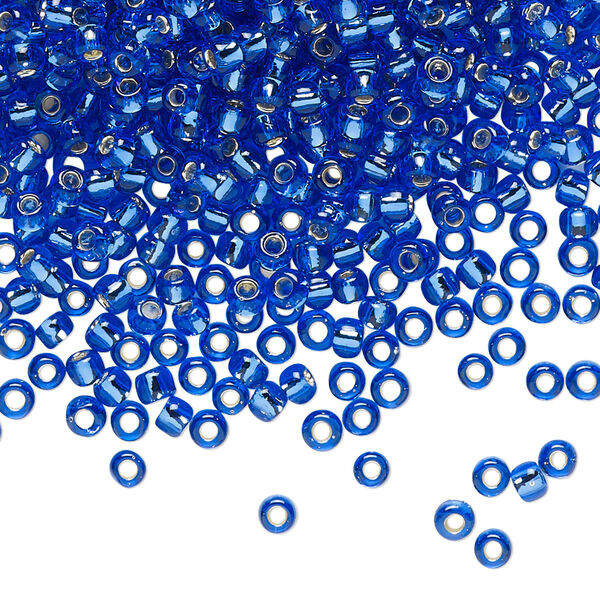 Seed bead, TOHO BEADS®, glass, pkg/7.5g, #8 round, transparent silver-lined sapphire (TR-08-35). image number 0