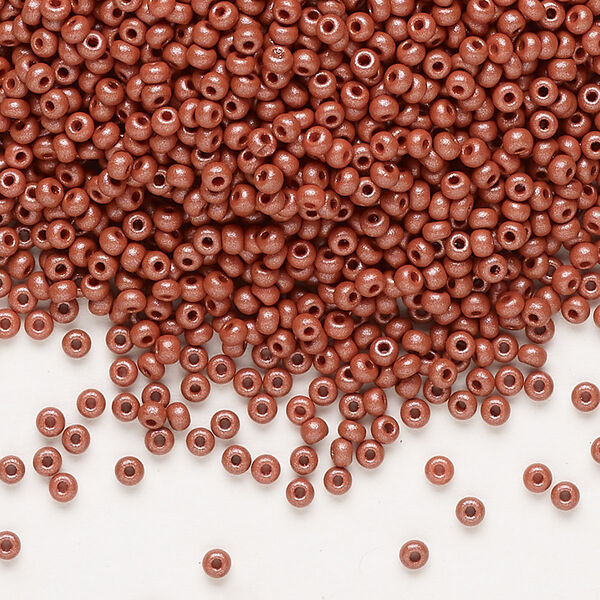 Seed bead, Preciosa Ornela Czech glass, pkg/50g, #11 rocaille, opaque PermaLux dyed brown chalkwhite, (22007). image number 0