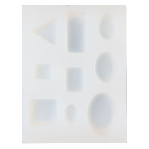 Mold, silicone, white, 4-13/16 x 3-5/8 x 1/2 inches with oval / square / rectangle / triangle. Sold individually. image number 0