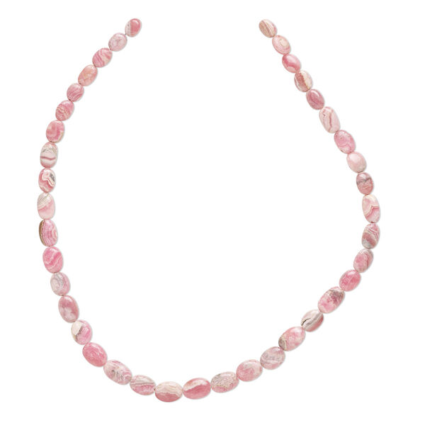 Rhodochrosite 1pkg1, hand-cut flat oval bead natural B grade, 15.5-16 inch graduated 8x6mm-12x8.5mm image number 0
