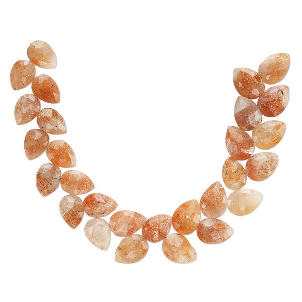 Sunstone 1pkg1, hand-cut diagonally drilled faceted teardrop bead natural 6 inch 10x7mm-12x8mm image number 2