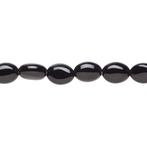 Black onyx 1pkg1, flat oval bead 15.5-16 inch 8x6mm image number 0