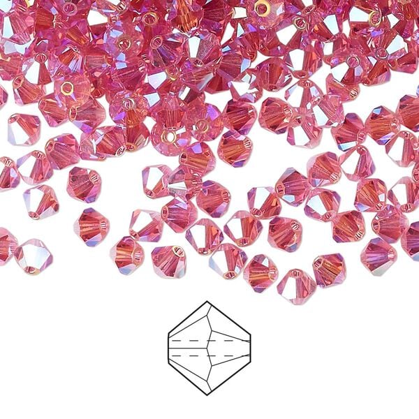 Bead 48pk rose AB 2X, Preciosa Czech crystal 4mm bicone image number 0