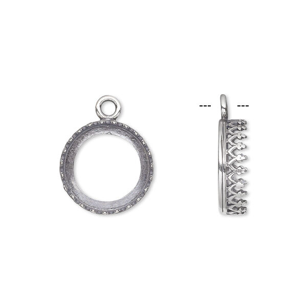Drop, JBB Findings, antiqued sterling silver, 13.5mm open round with filigree edge, 12mm round bezel setting. Sold individually. image number 0