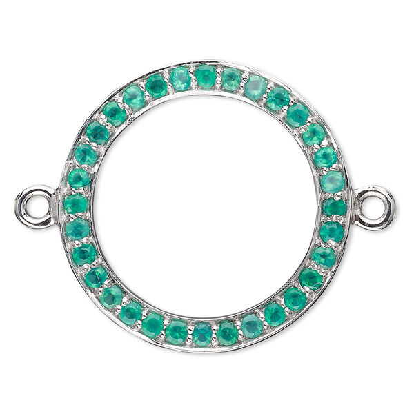 Link, green onyx (dyed) and sterling silver, 20mm single-sided open round. Sold individually. image number 0