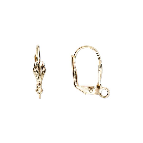 Ear wire leverback 1pkg10 gold-plated, 18mm / 8x4mm shell / open loop, brass 5 pair image number 0
