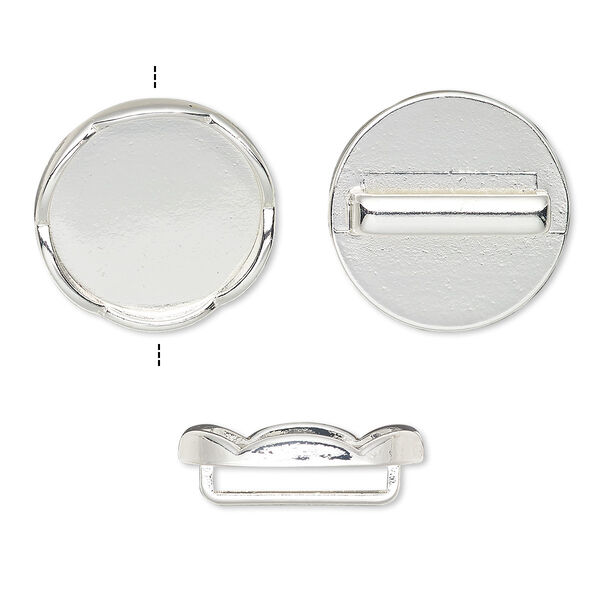 Slide, silver-finished "pewter" (zinc-based alloy), 23mm round with scalloped edge and 20mm round setting, 16x2.5mm hole. Sold per pkg of 4. image number 0