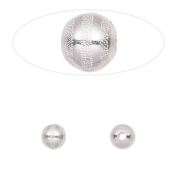 Bead, sterling silver, 6mm round with laser-cut lines design. Sold per pkg of 2. image number 0
