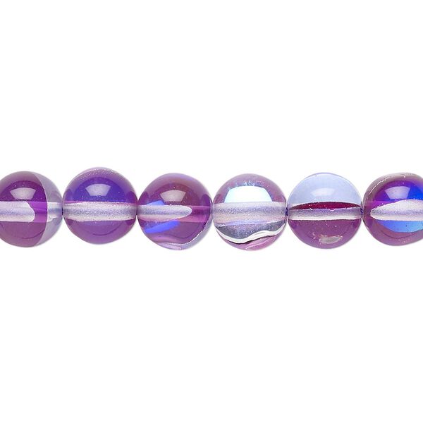 Bead, glass, transparent purple and blue iridescent, 8mm round. Sold per 15-1/2 to 16-inch strand. image number 0