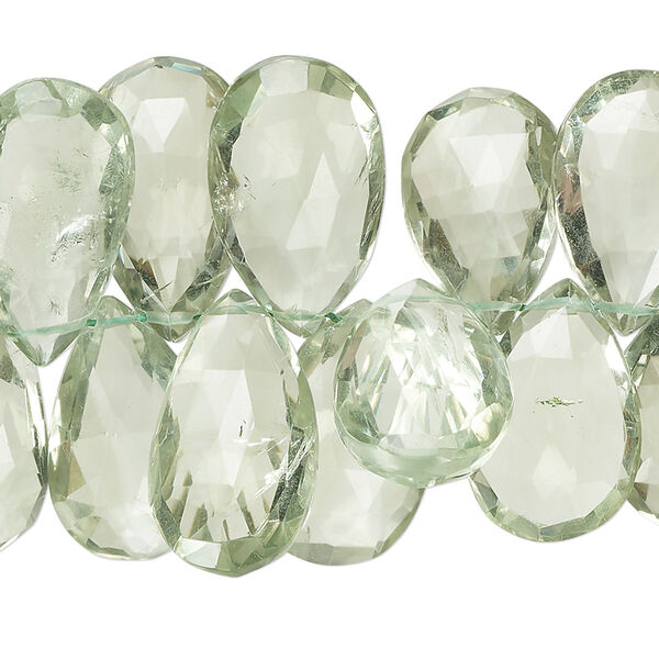 Green quartz 1pkg1, hand-cut top-drilled faceted puffed teardrop bead 7 inch 14x10mm-28x13mm image number 0