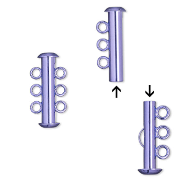 Clasp, 3-strand slide lock, electro-coated brass, purple, 21.5x6mm tube. Sold per pkg of 2. image number 0