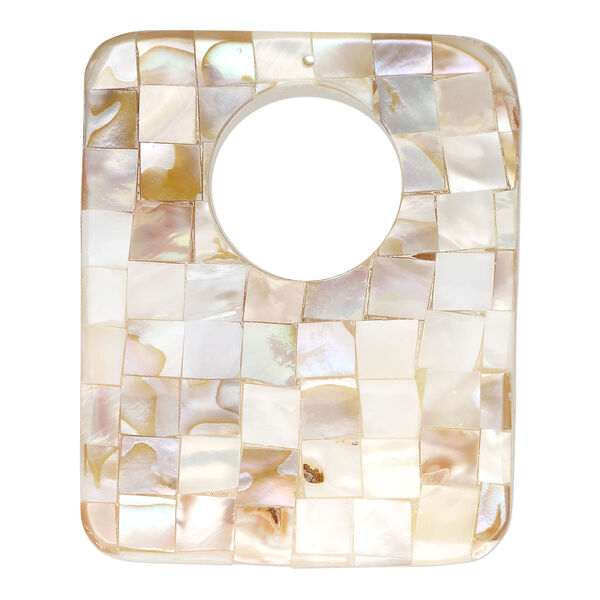Focal, black lip shell / gold lip shell / mother-of-pearl shell (assembled), 51x44mm - 56x47mm single-sided concave rectangle go-go, Mohs hardness 3-1/2. Sold individually. image number 0