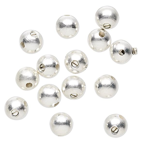 Crimp, Screw-Tite Crimps™, silver-plated copper, 4mm round, for wire up to 0.024 inches. Sold per pkg of 12. image number 0