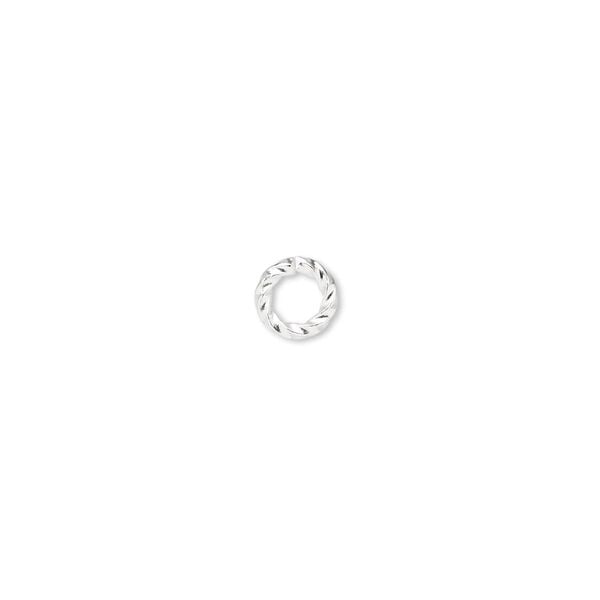 Jump ring, silver-plated brass, 6mm twisted round, 3.6mm inside diameter, 16 gauge. Sold per pkg of 500. image number 0