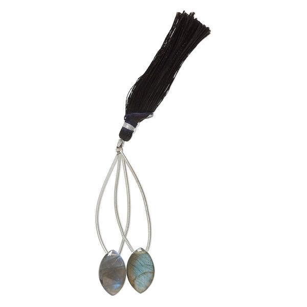 Labradorite 1pkg2, hand-cut top-drilled puffed marquise bead natural 18x11mm image number 1