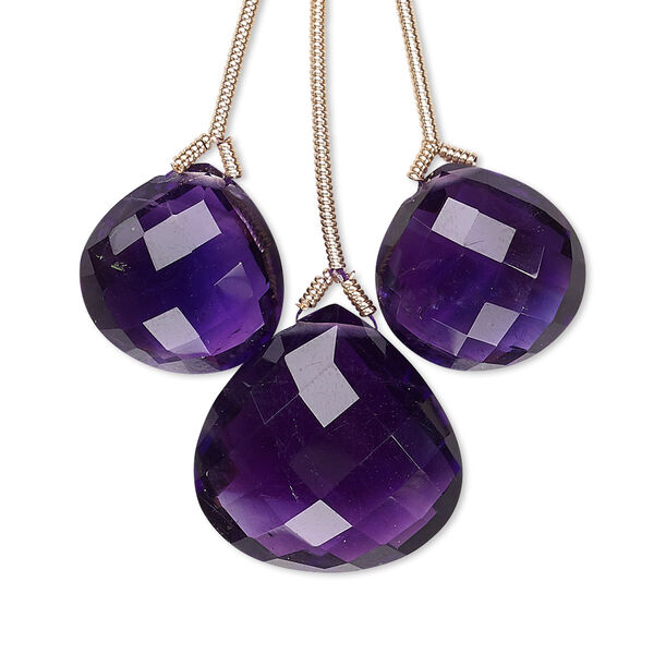 Amethyst 1pkg3, hand-cut top-drilled faceted pear bead natural 14mm / 18mm image number 0